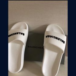 Balanciaga Flat Pool Slides, White
