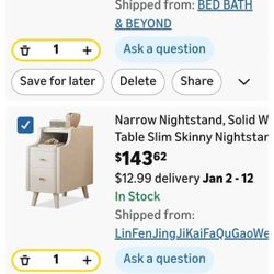 Narrow Solid Wood Table Slim Skinny Nightstands or accent table with 2 Drawers - 2 Available