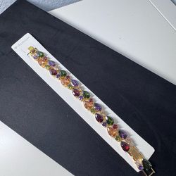New Colorful Gemstone Bracelet Gold Tone