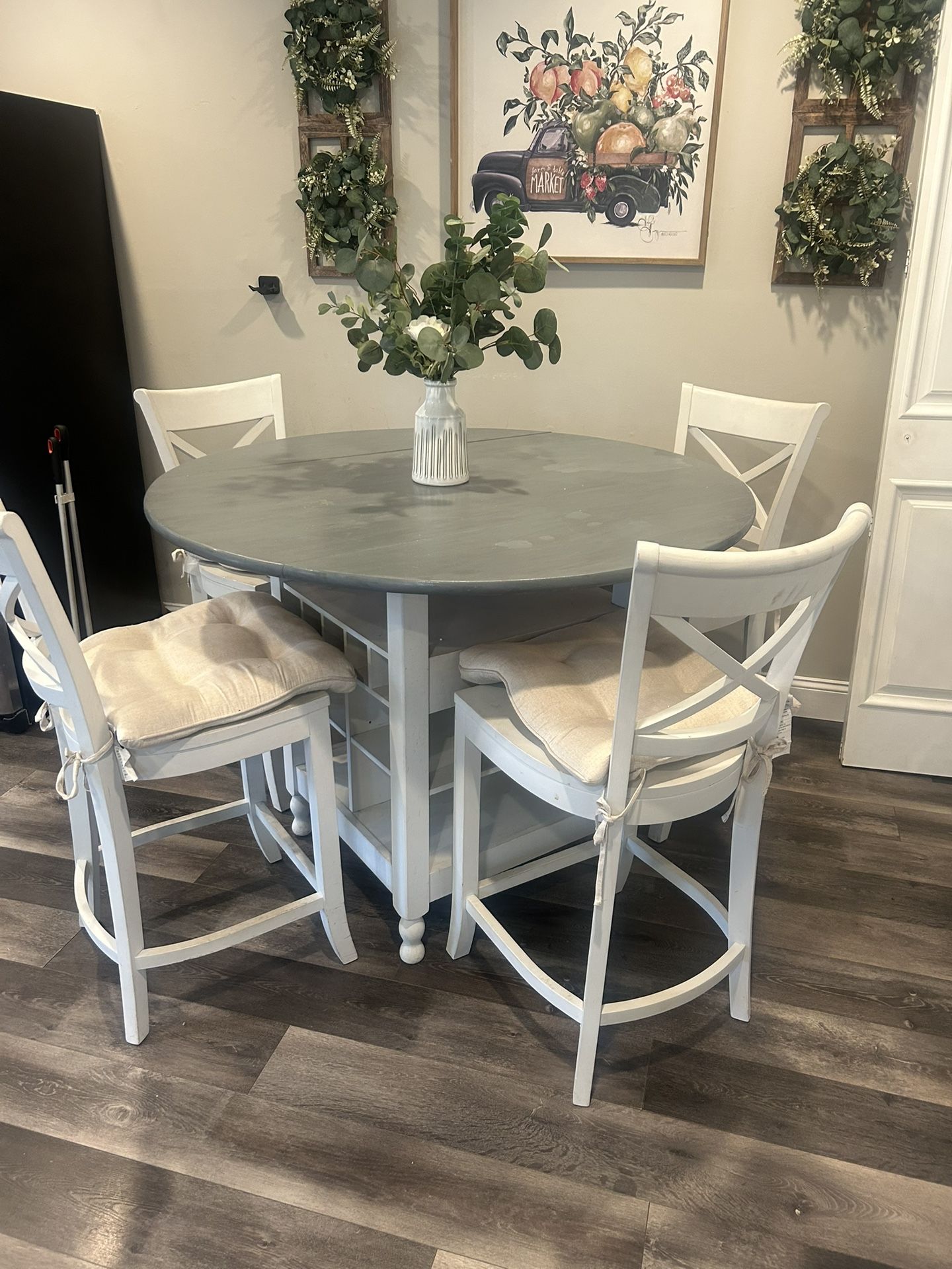 Kitchen High Top Table With Foldable Leaf