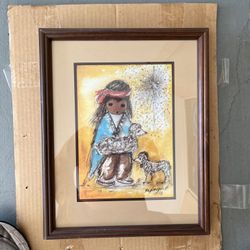 Framed TED DEGRAZIA "TWO LAMBS"  1978 ART NO 326-630 CALENDAR PRINT