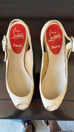 Christian Louboutin  Beige canvas peep toe sling back