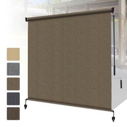 Shade&Beyond Outdoor Roller Shades with Splicing Design, Cordless Patio Roll Up Blinds, Exterior Shade Cloth Roll for Porch, Gazebo, Pergo