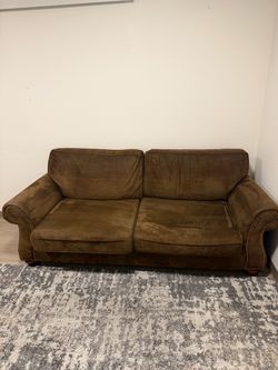 Comfortable Brown Velvet / Microfiber Sofa with Nailhead Trim