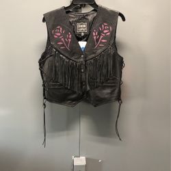 Genuine Leather Purple Rose W/ Fringe Vest