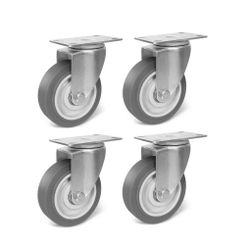 4 Inch Caster Wheels, Rubber Wheels Silent Castor- Set of 4 Heavy Duty Caster Wheels with Brake 1600Lbs, Industrial Plate Casters Wheels for Cart Furn