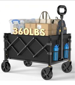 Collapsible Wagon Cart with Wheels Foldable, 360lbs Large Capacity Portable Folding Utility Heavy Duty Beach Wagons Cart with All-Terrain Wheels for S