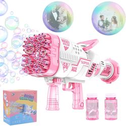 Bubble Machine - 68 Holes Rocket Boom Bubble with Colorful Lights Bubble Machine TIK Tok Rocket Bubble Launcher Bubble Maker for Kids Adults Birthday
