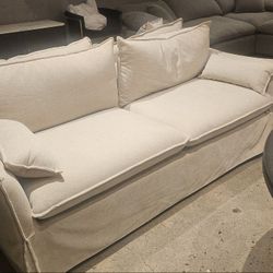 Brand New 82" Sixpenny Slipcover Sofa Dupe with Feather Down Filled cushions upholstered beige linen