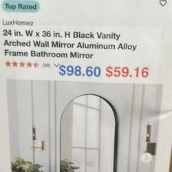LuxHomez 24 in. W x 36 in. H Black Vanity Arched Wall Mirror Aluminum Alloy Frame Bathroom Mirror