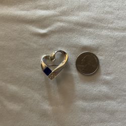 Silvery Heart Pin with Sapphire and Clear Crystals