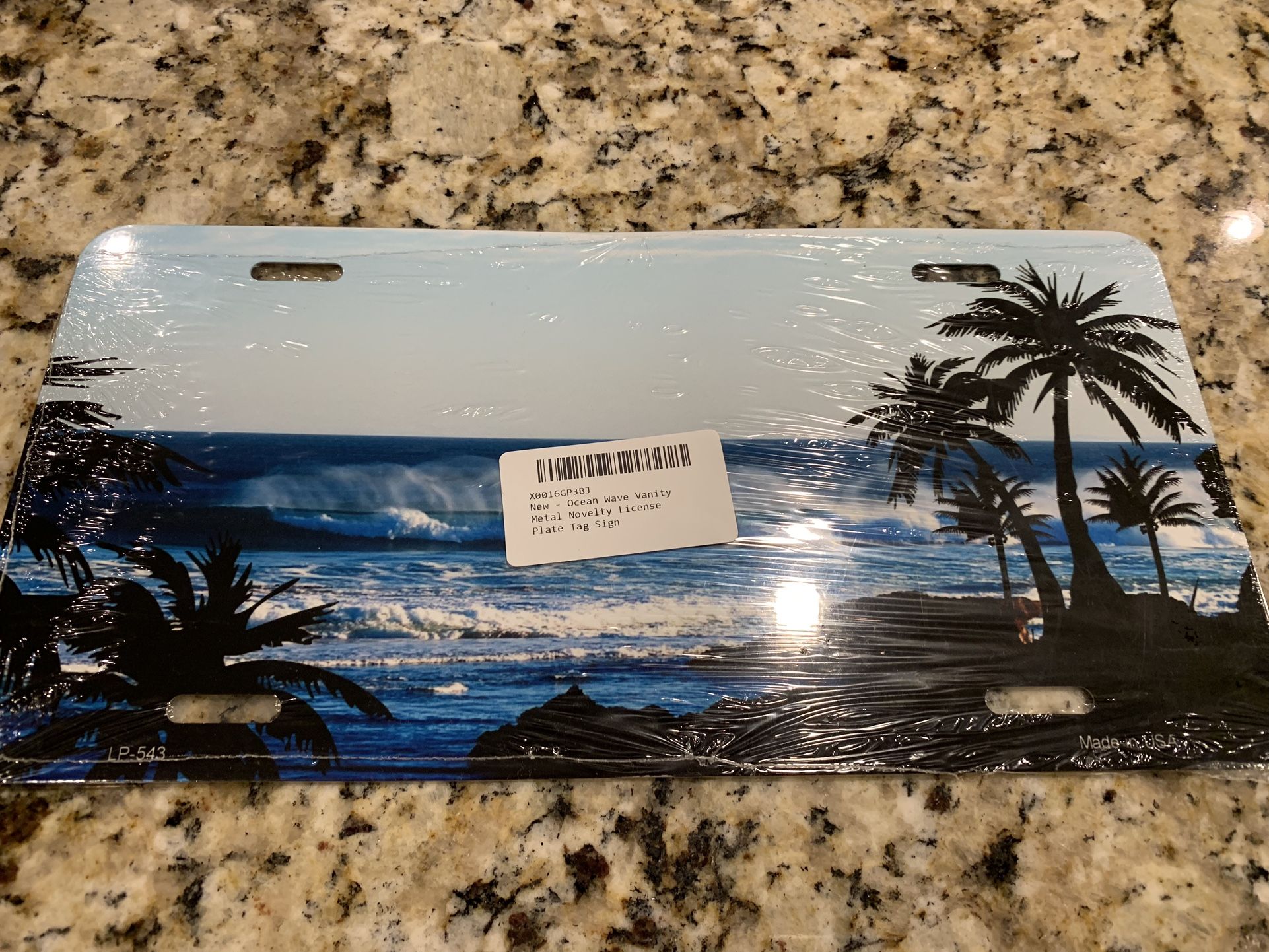 Beach, Palm Trees License Plate Fits Most Cars/ Trucks, Metal, New In Sealed Packaging