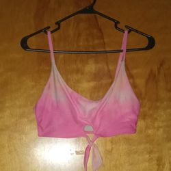 No Boundaries Women's White & Pink Bikini Top W/ Tie Up Front Med.