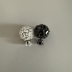 Women’s silver and black ball shaped AB style studs