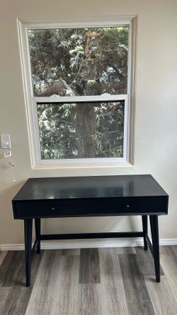 Mid-Century Modern Black Desk with 2 Drawers