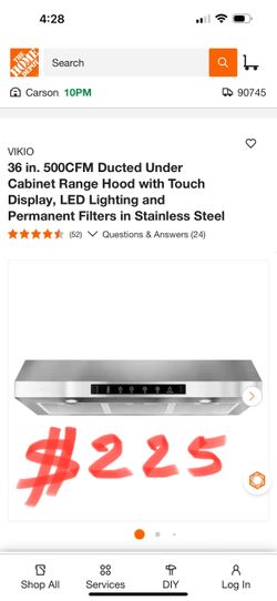 Carson 10PM 0 90745 VIKIO 36 in. 500CFM Ducted Under Cabinet Range Hood with Touch Display, LED Lighting and Permanent Filters in Stainless Steel