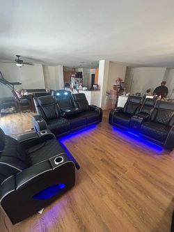 Brand new leather sofa loveseat with massaging, led, and speakers