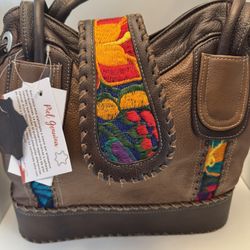 Cartera 100% Piel Con Telar Chapaneco De México 