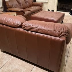 Leather Sofa, Loveseat, Ottoman