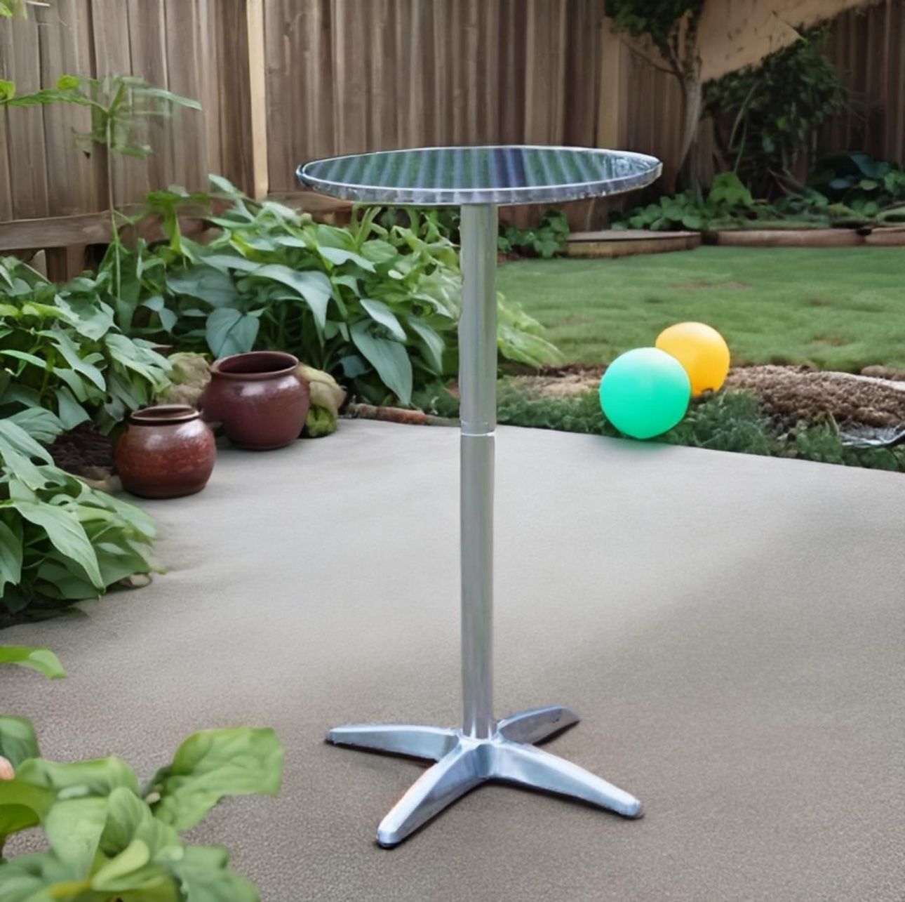Aluminum Indoor Outdoor 23.75" Round Restaurant Bar height 45" Table flip top, Patio Stainless Steel Silver Furniture 25.75" base