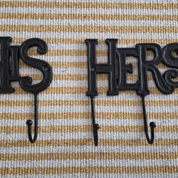 Set of “His” and “Hers” Wall Hooks – Cast Iron Rustic Coat Hooks, Entryway or Bathroom Decor