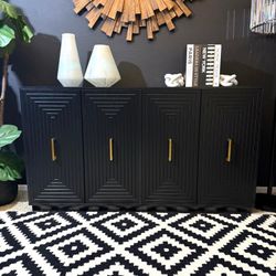 60” Modern Black 4 Door Cabinet 