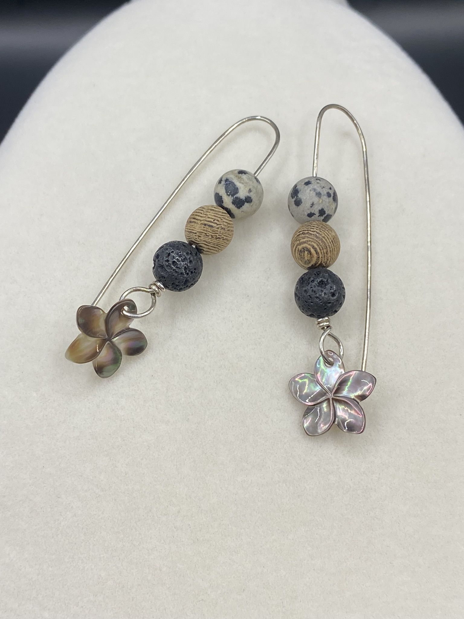 Sterling Silver Mother Of Pearl And Lava Rock Earrings