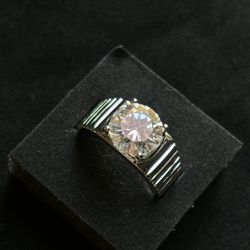 Large 4ct Moissanite White Gold Plated Sterling Silver Ring 