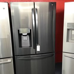New Scratch And Dent LG 23.5 Cu Ft Black Stainless Steel Counter Depth French Door Fridge. 1 year Warranty 