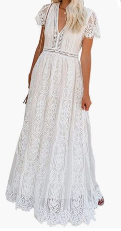 White Lace Boho Wedding Dress