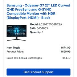 Samsung- Odyssey G7 27" LED Curved QHD FreeSync and G-SYNC Compatible Monitor with HDR (DisplayPort, HDMI)- Black