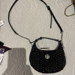 Tory Burch Mini Purse 2 In 1 Handheld /crossbody(patent black And Silver