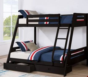 Twin Full Black Bunkbed With Ortho Mattress Included