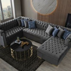 Luxen Velvet Gray RAF Chaise Sectional / couch 2399