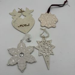 Hallmark 2012 Ceramic Christmas Ornaments Lot of 4 Snowflake Noel Peace Star