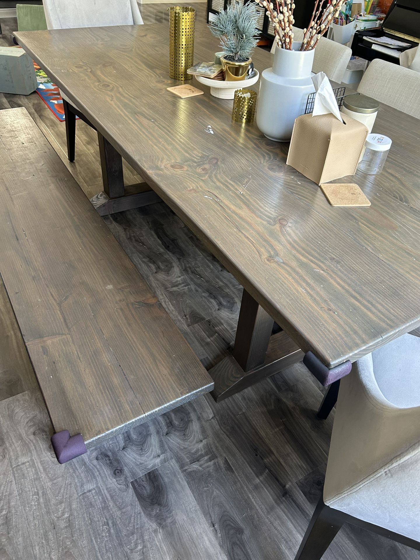 Long Solid Pine Dining Table & Bench