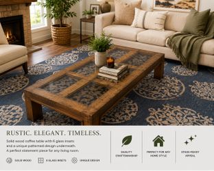 Solid Wood Coffee Table with Glass Inserts