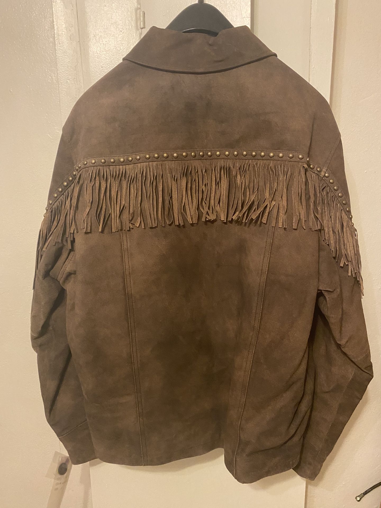 Brown Leather Jacket With Fringe NEW Medium