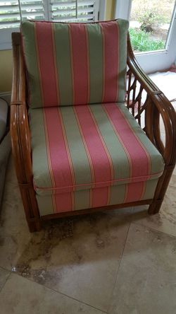 2 wicker chairs, 1 ottoman, 1 3 seat couch,