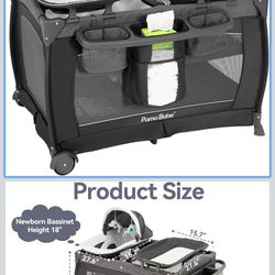 Pamo Babe Playard Portable Playard Foldable Playpen for Baby and Toddler Portable Crib Mattress Diaper Changer for Newborn (Grey) 