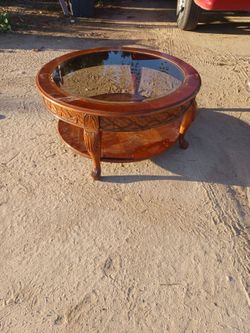 Round wood Coffee table with glass