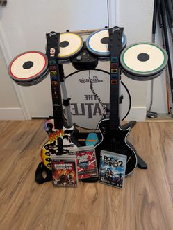 PS3 Rock Band & Guitar Hero Bundle NO DONGLES- Beatles Ludwig Drums, 2 Les Paul Guitars, 3 Games