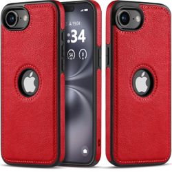 for iPhone 16E Case Vegan Leather Slim Luxury Elegant Vintage Phone Cover 2025 6.1 Inch (Red)
