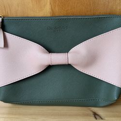 Elizabeth Arden NY Green/Pink Top Zip Rectangle Cosmetic Travel Makeup Bag Pouch