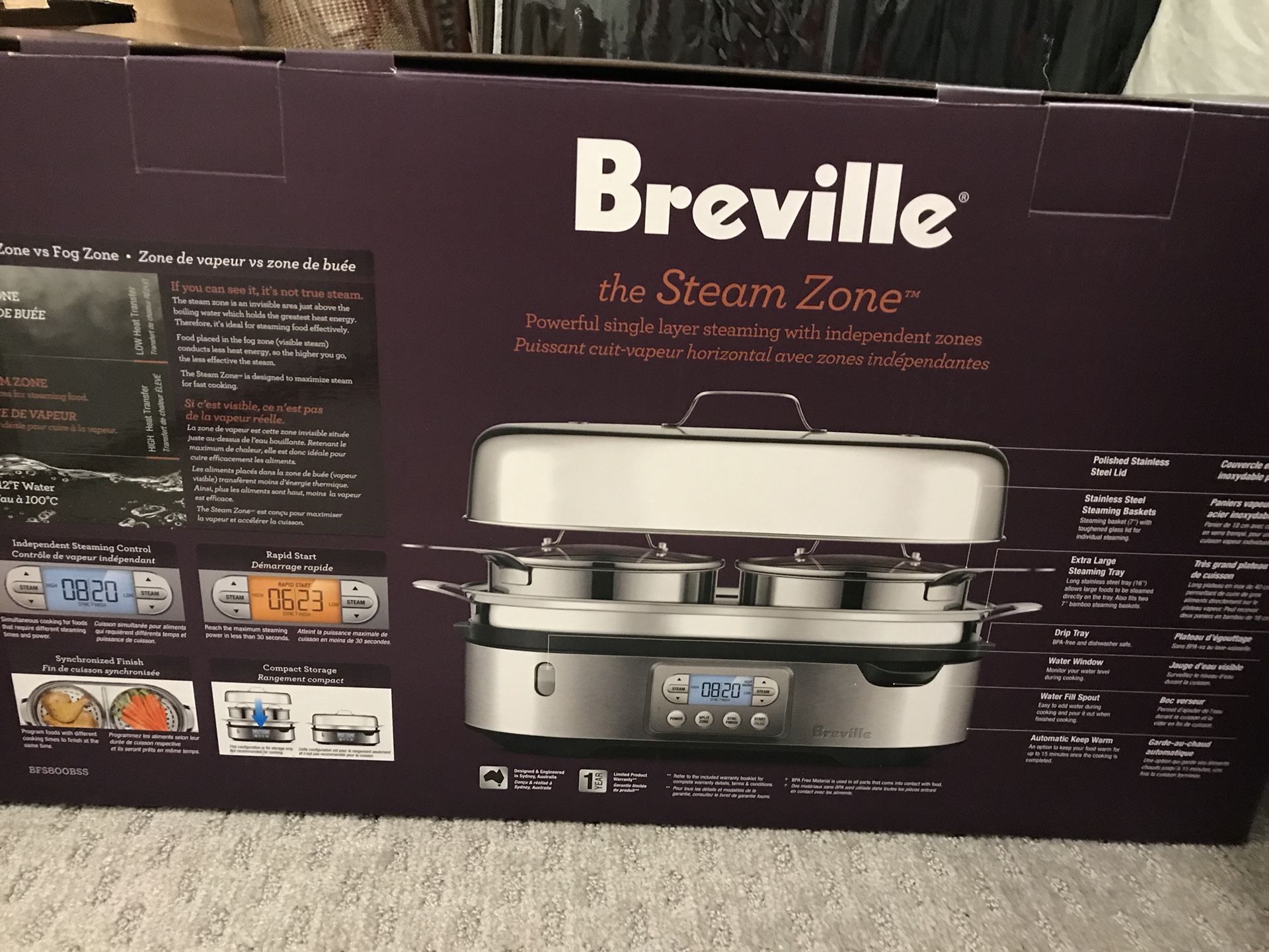 Breville BFS800BSS Steam Zone Food Steamer, Brushed Stainless Steel for