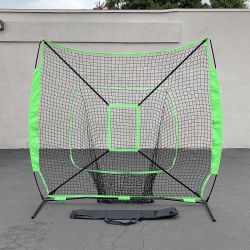 New $55 Baseball & Softball Practice Hitting & Pitching 7x7’ Net with Bow Frame, Carry Bag