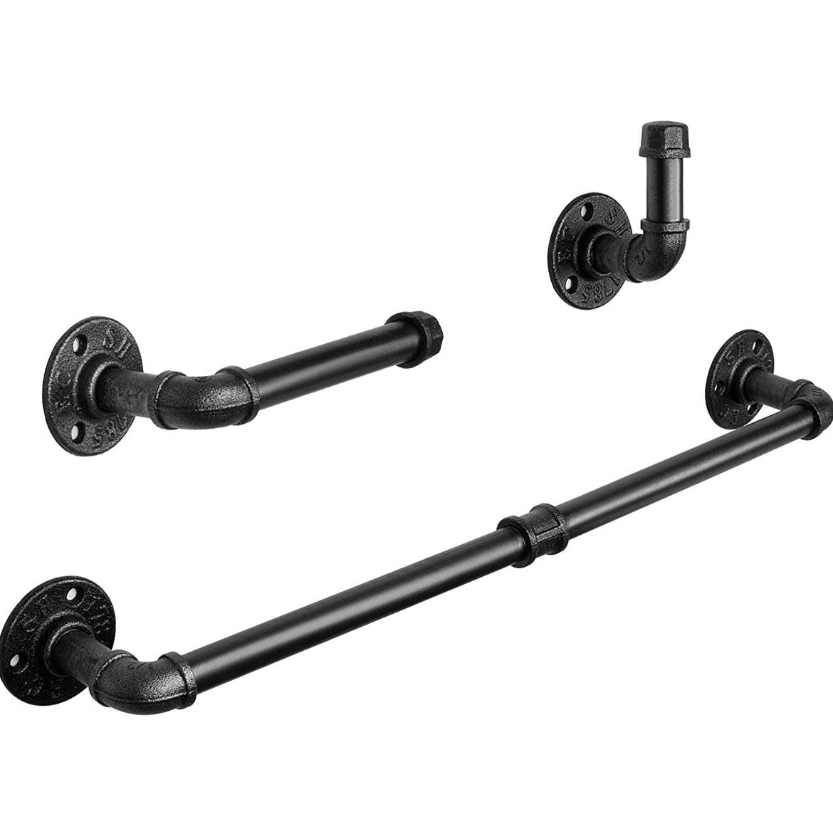 Industrial tubular bath towel set, bathroom accessories including 18-inch towel rack