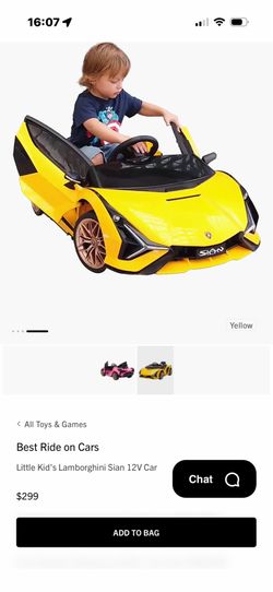 A Lamborghini for kids! Electric! Multiple speeds! Easy to drive. For children aged 3–6.