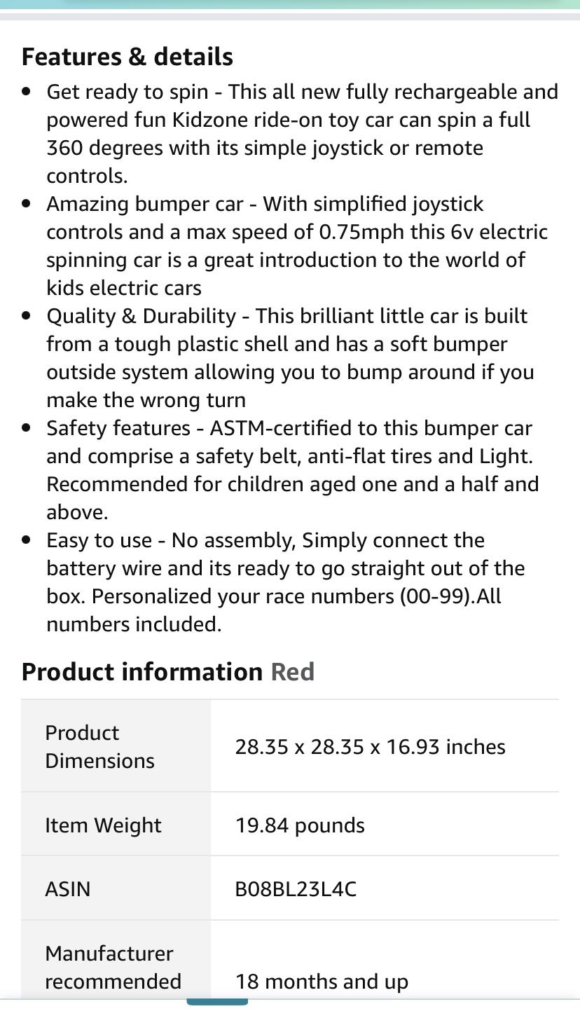 Kidzone Bumper Car w/Remote Control
