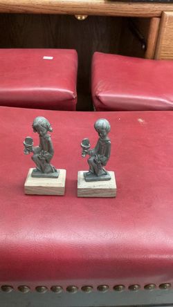 Pair of Pewter Child Figurines on Wood Bases